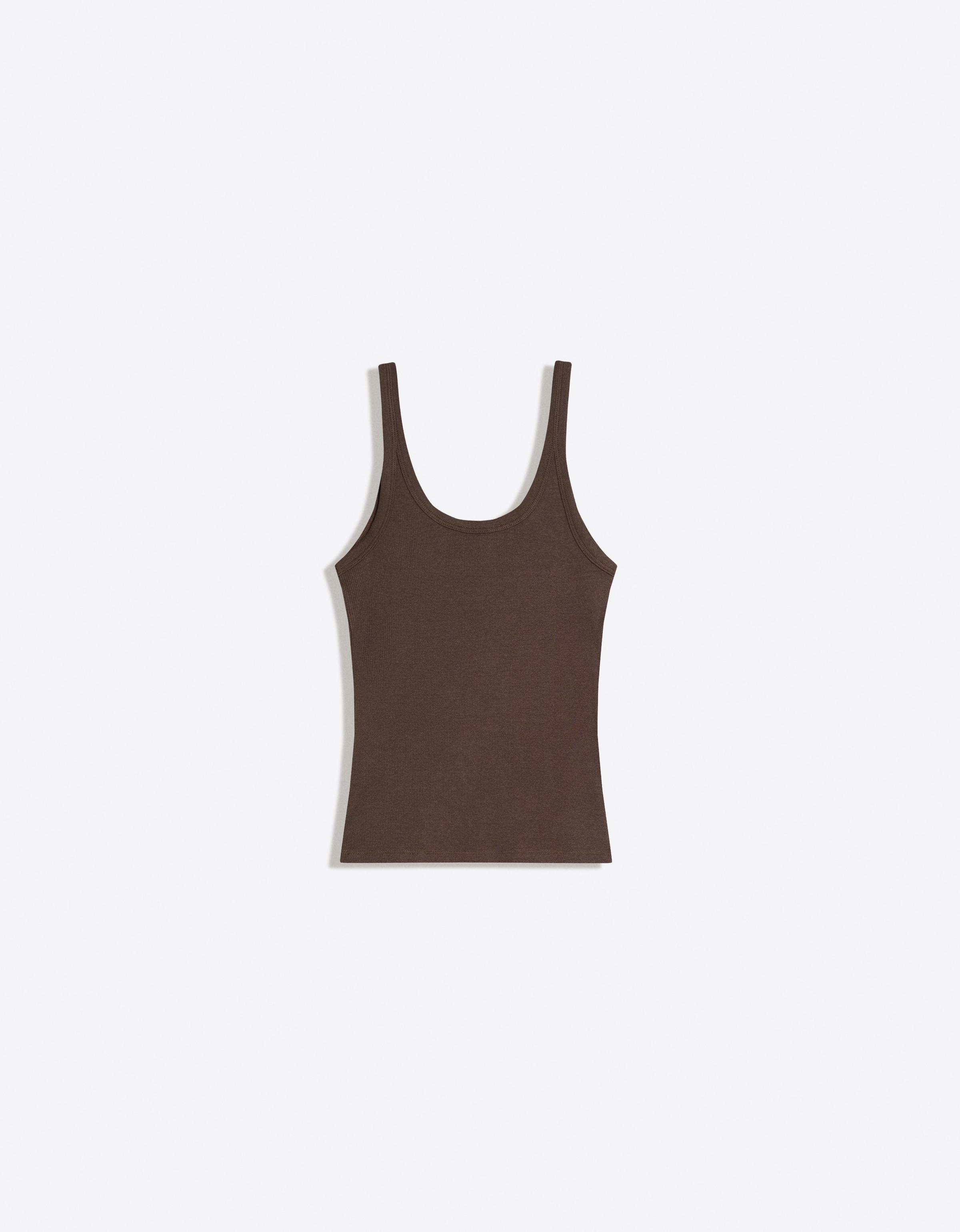 Ribbed vest top — Brown