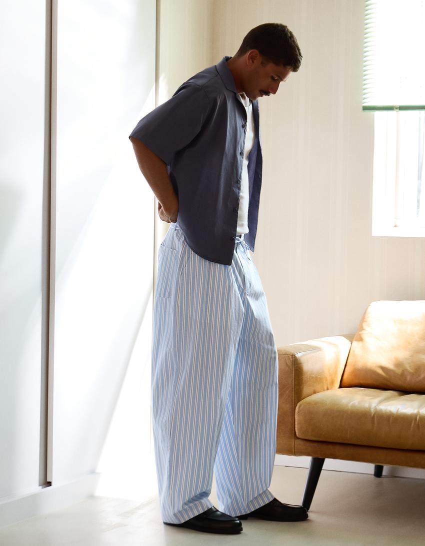 Super baggy striped trousers-Blue