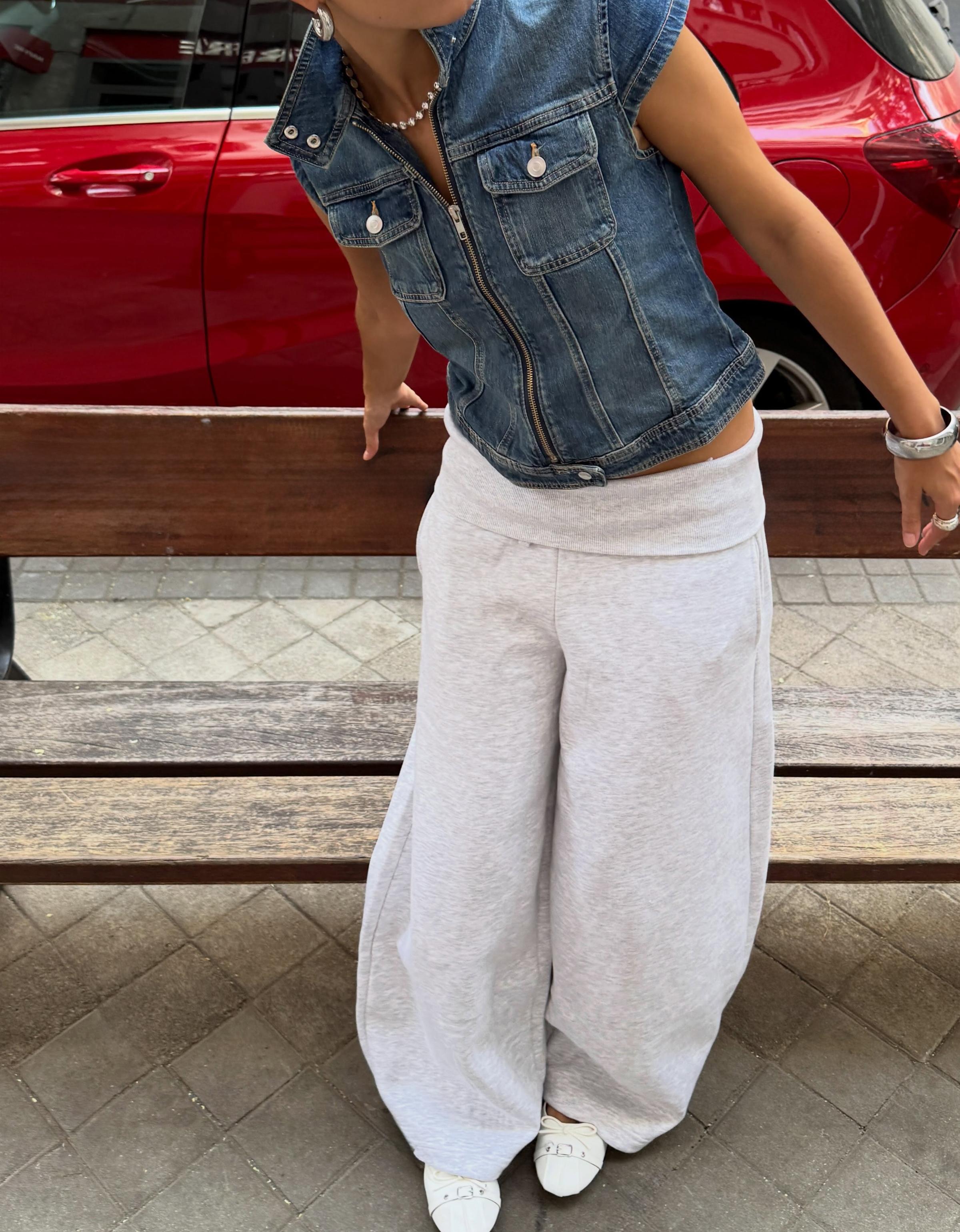 Zip-up denim top — Light blue