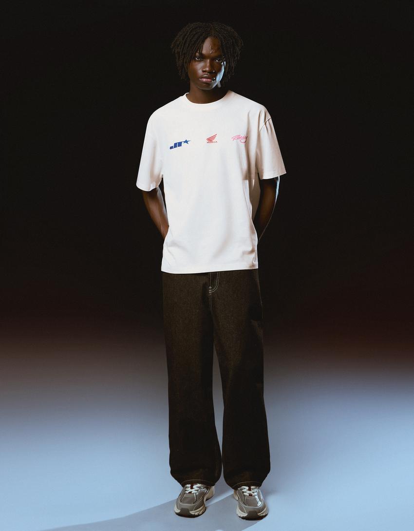 JT Racing Honda short sleeve print T-shirt-White