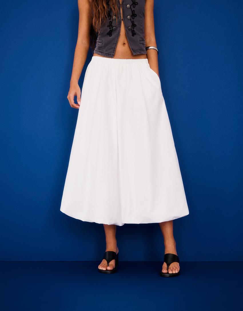 Balloon midi skirt-White