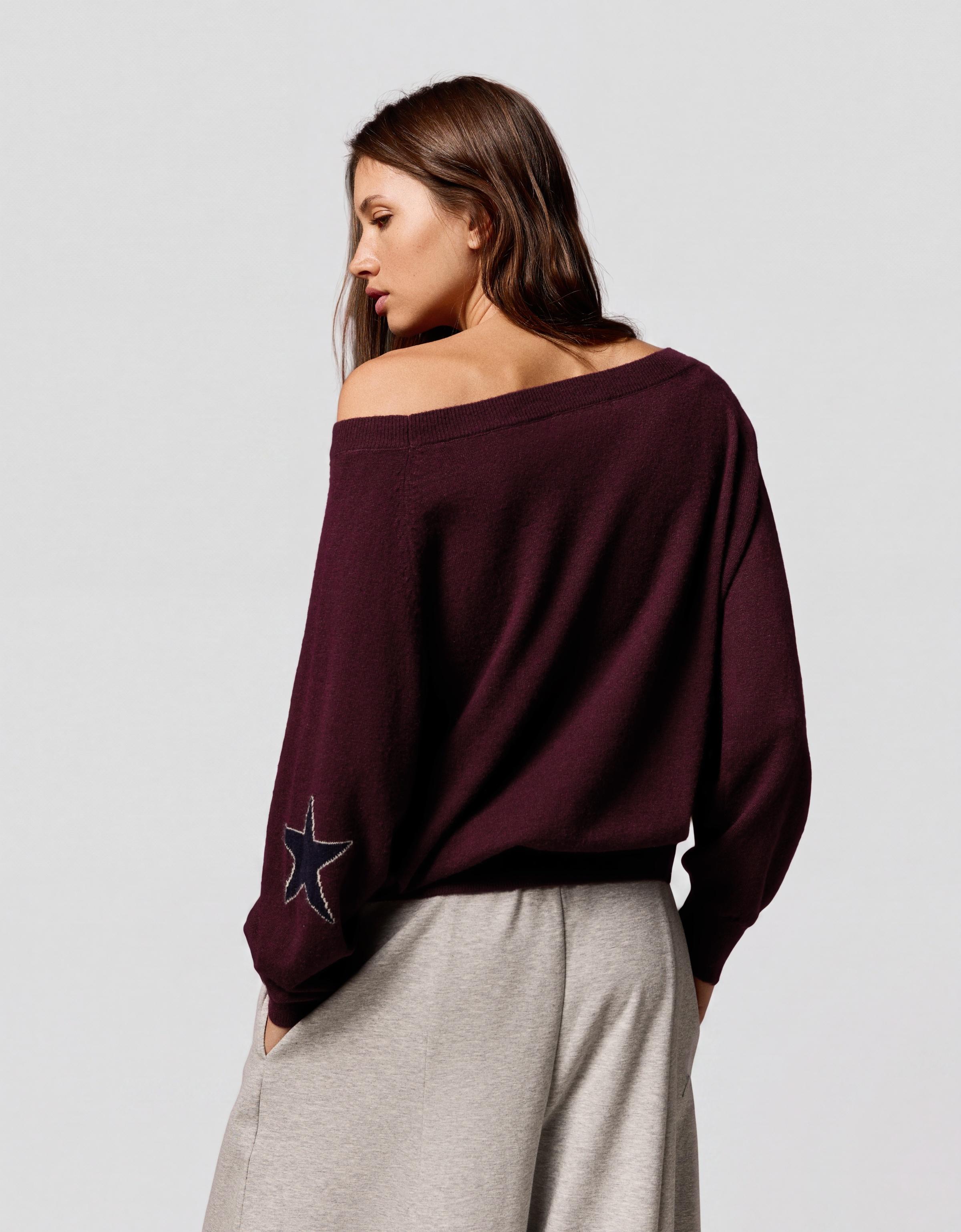 Graphic boat neck jumper — Burgundy