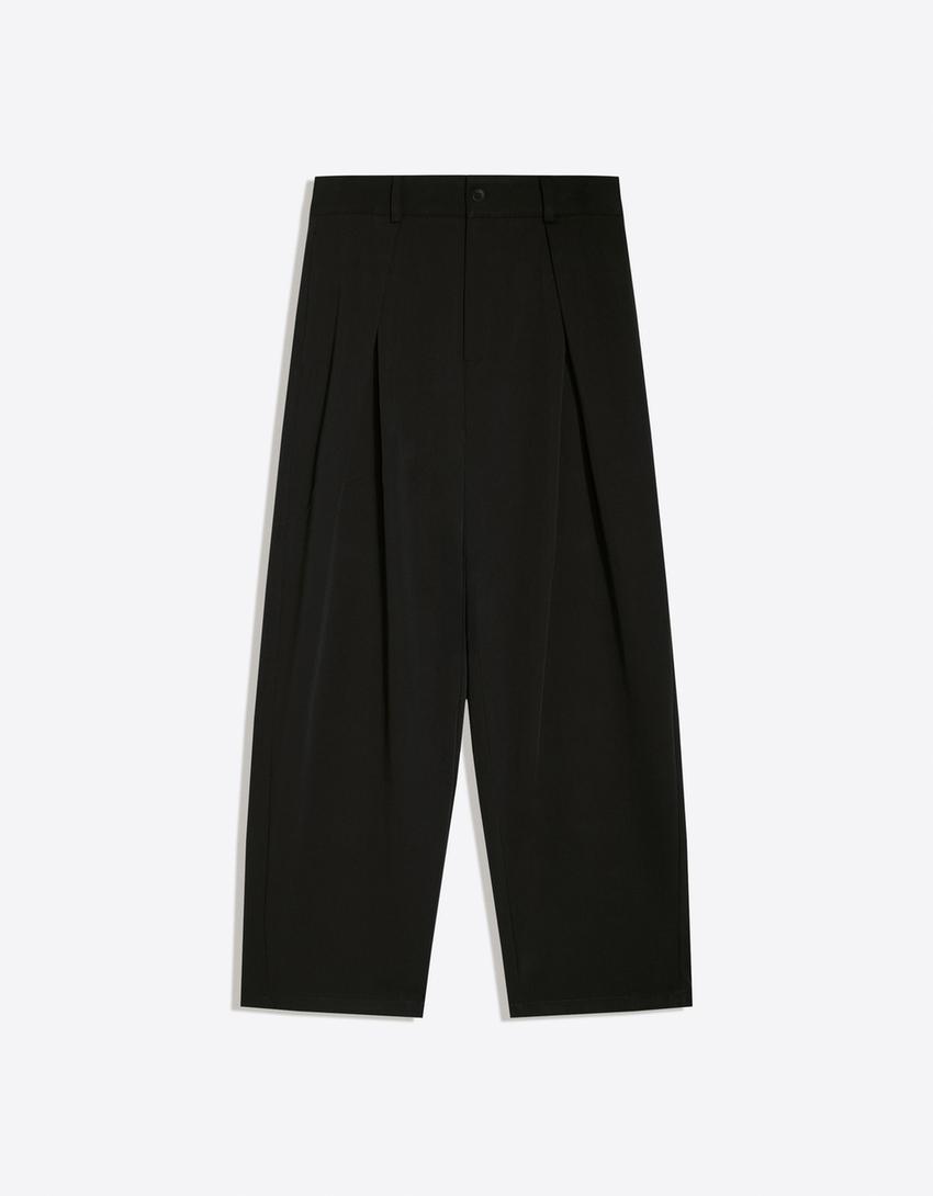 Pleated baggy pants-Black