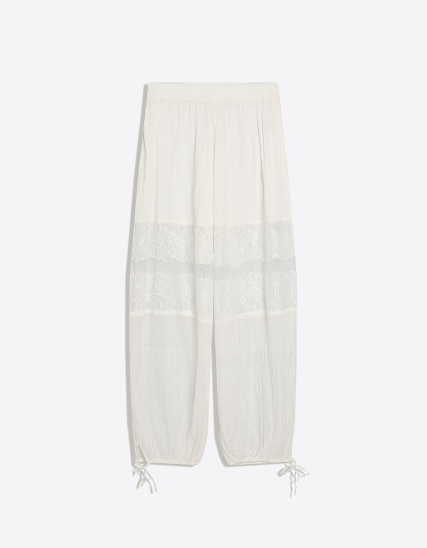 Lace sarouel trousers-White