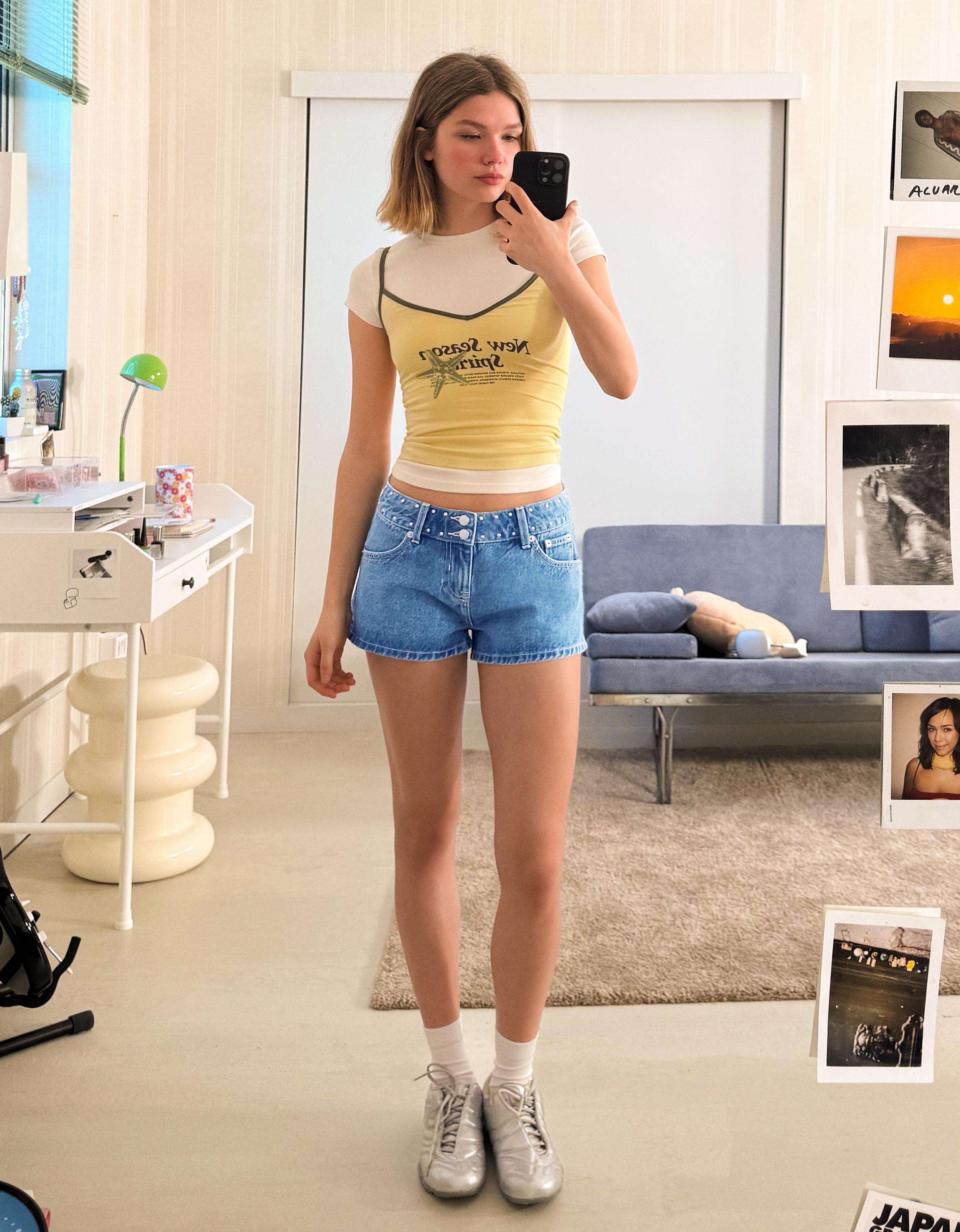 Baskılı denim şort - Görsel 90