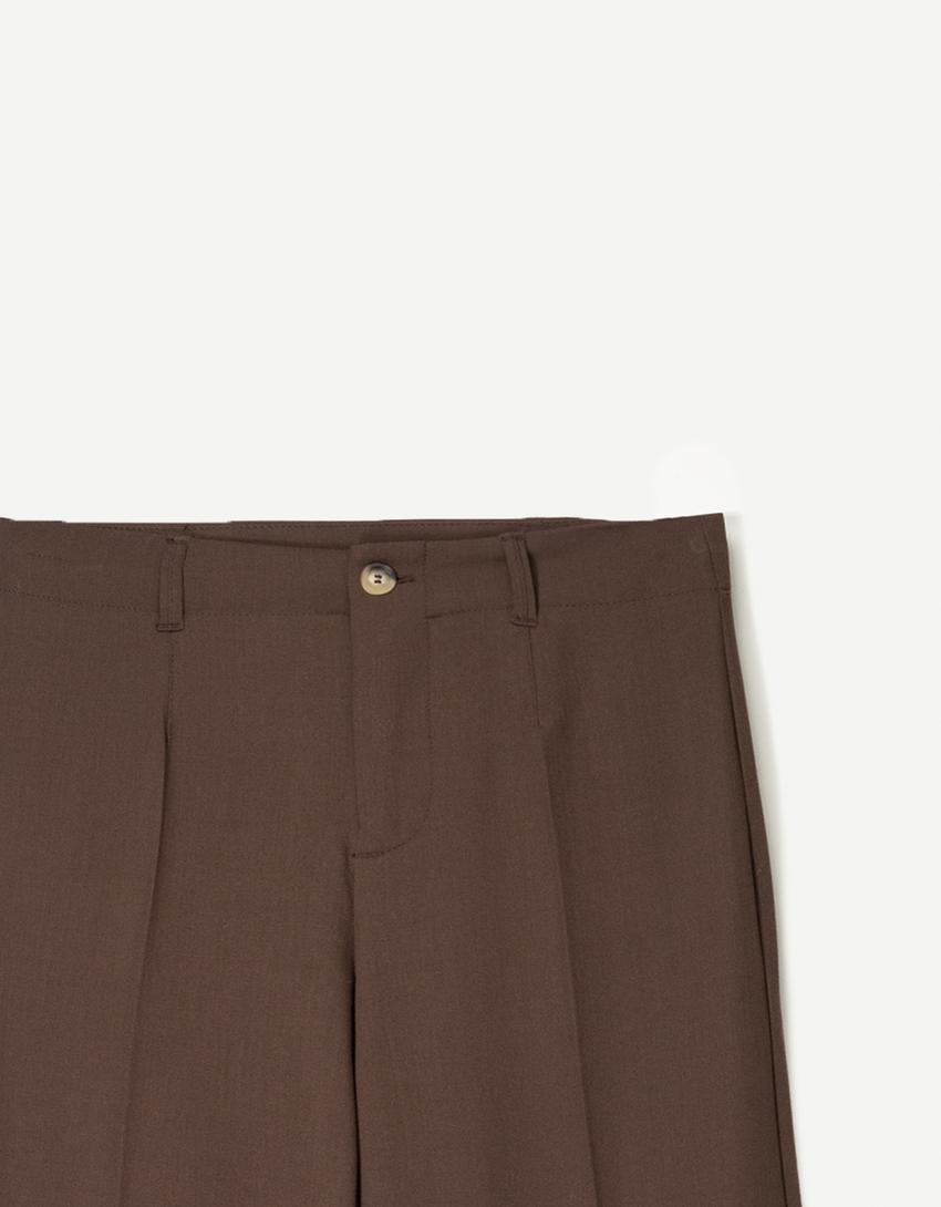 Pantaloni wide leg-Maro-2