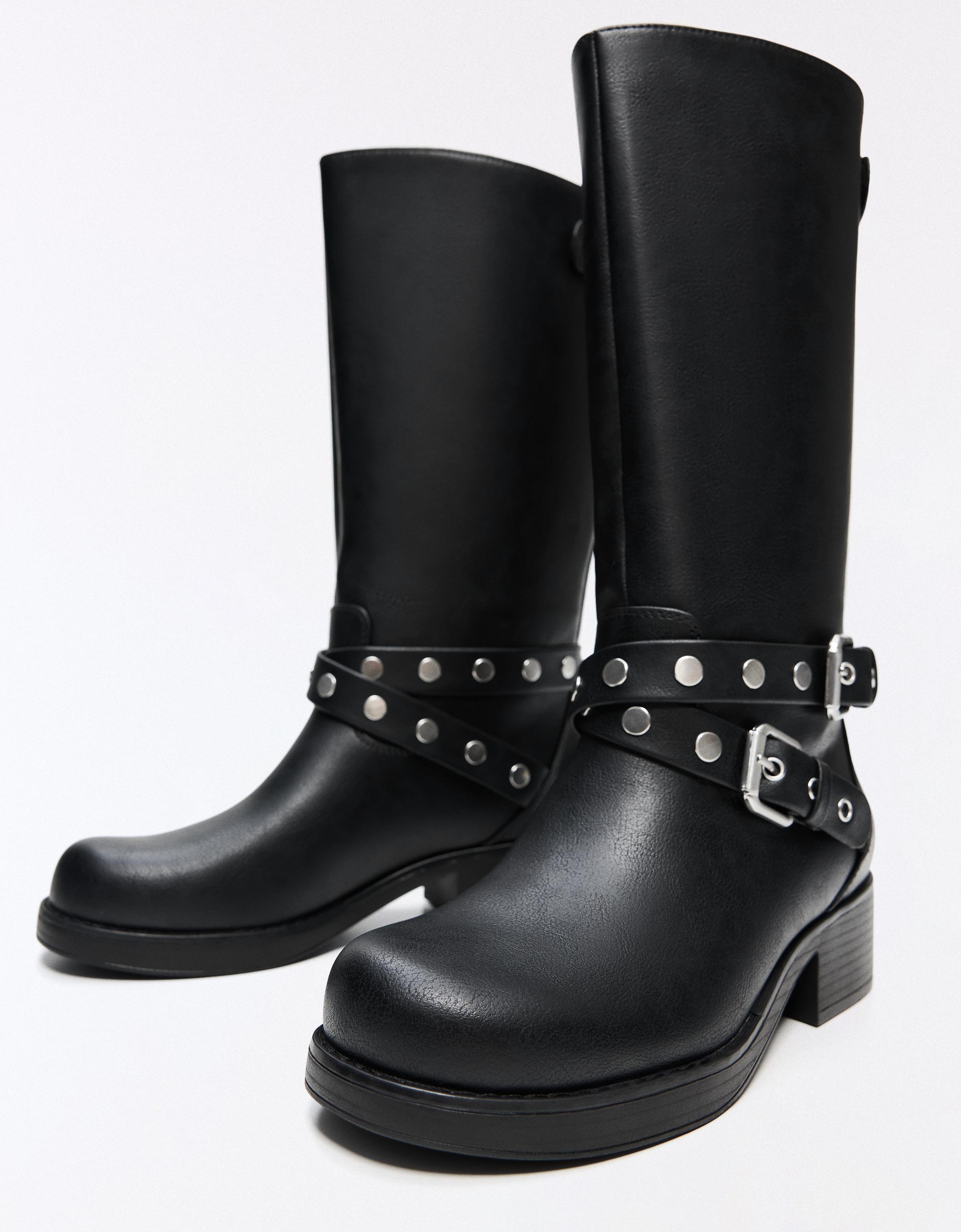 Studded biker boots — BLACK