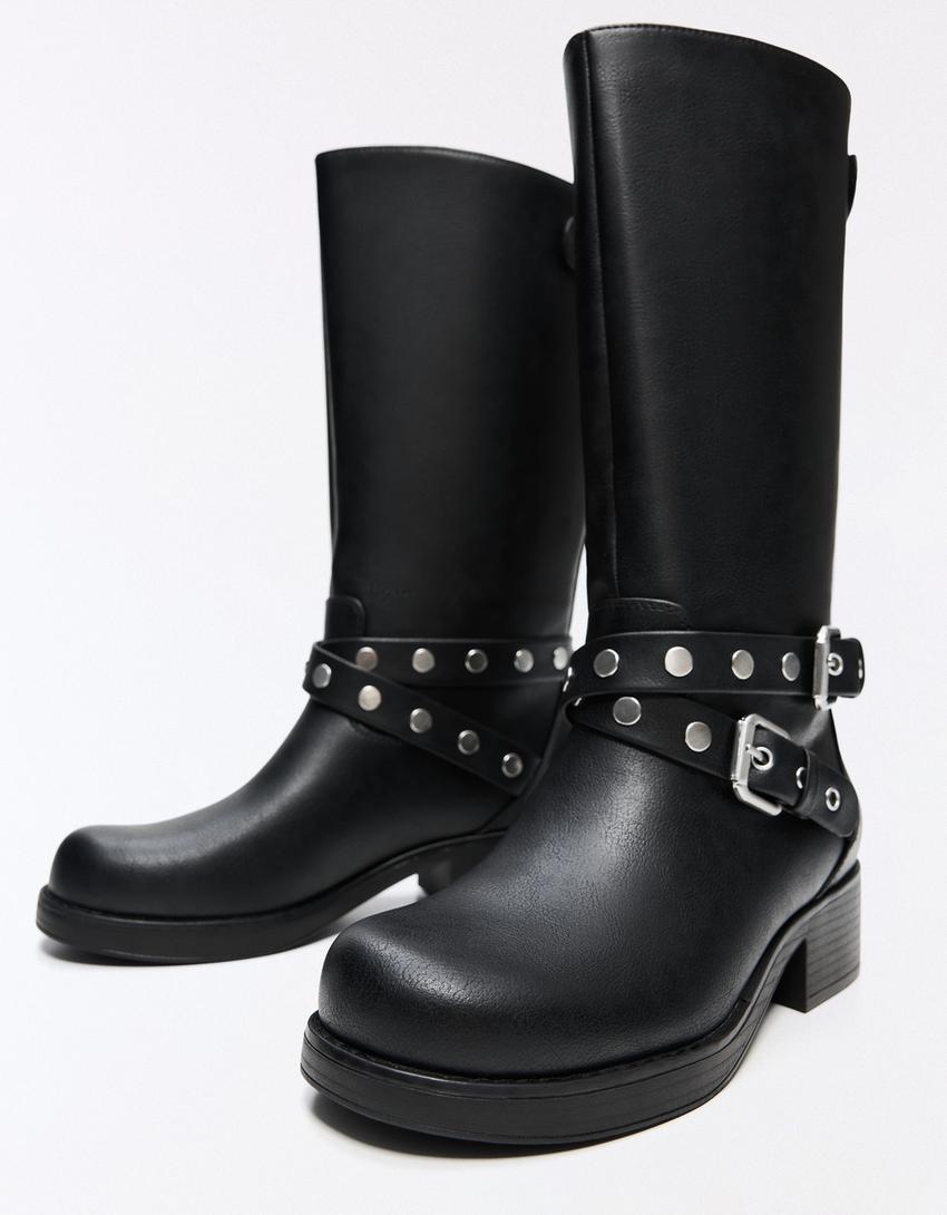 Stivali biker con borchie-Nero
