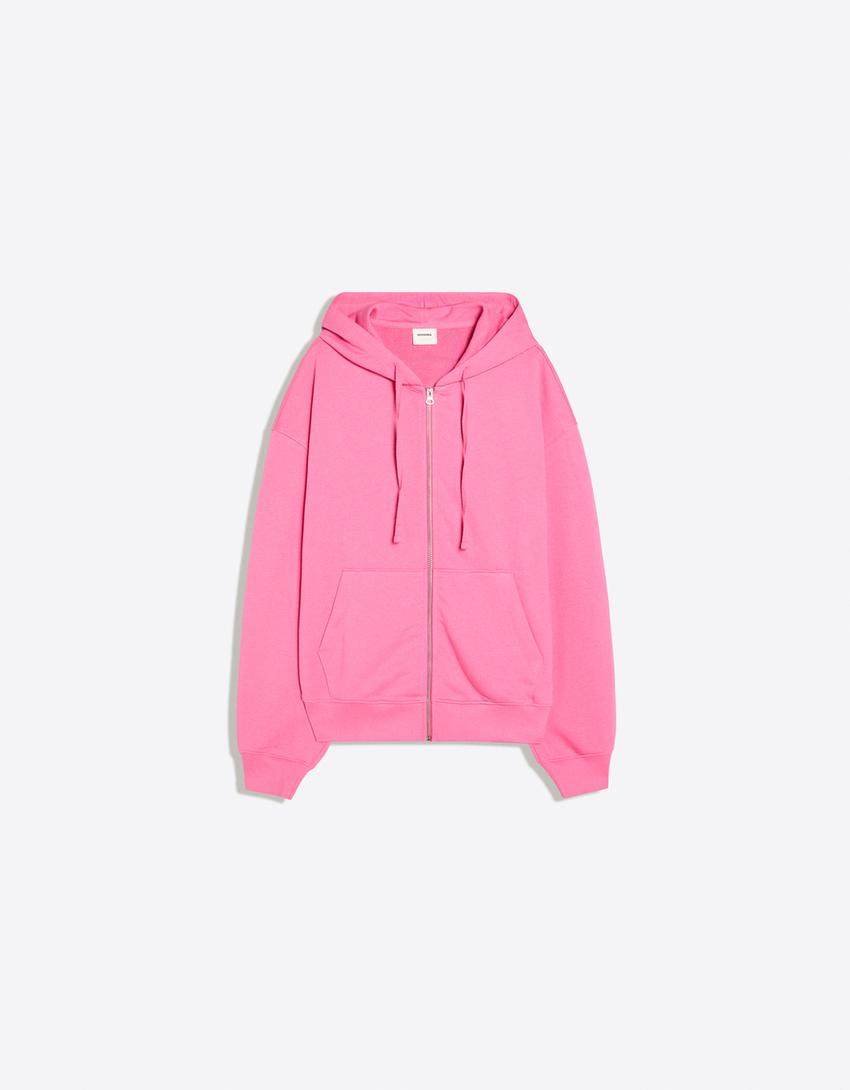 Sweatshirt mit Reißverschluss und Kapuze-Rosa