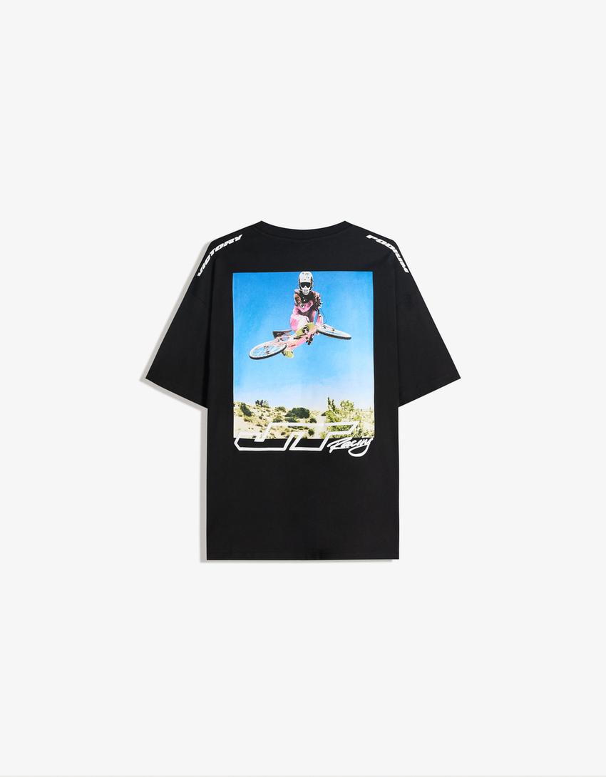 T-shirt JT Racing manga curta estampado-Preto