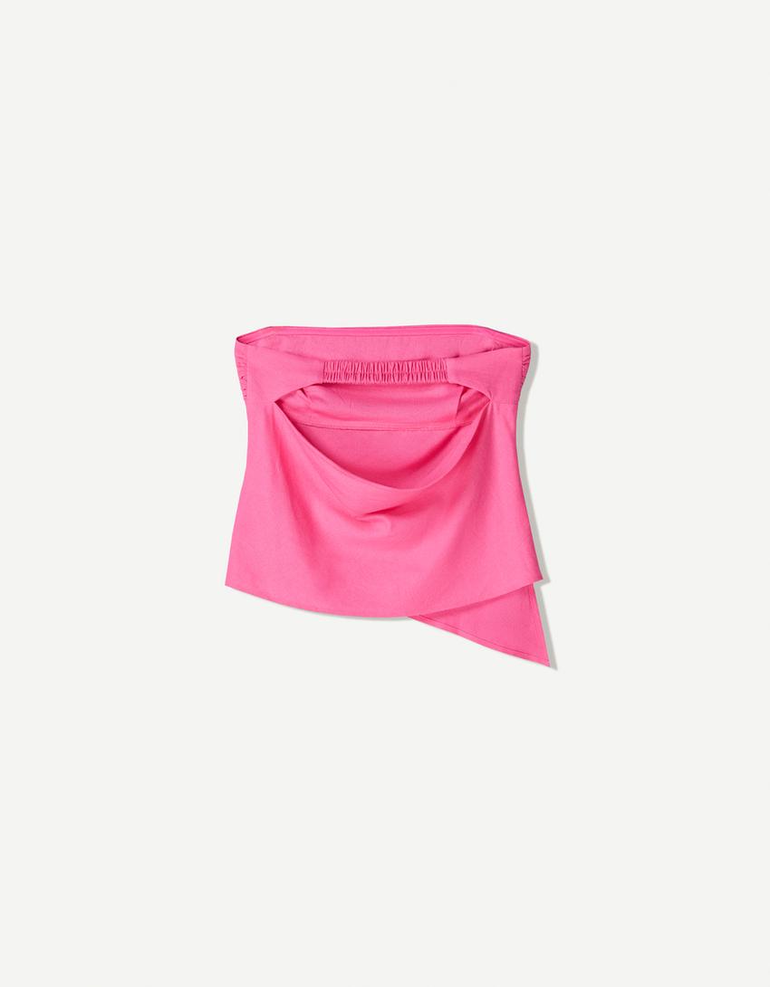 Linen blend bandeau top-Fuchsia-4