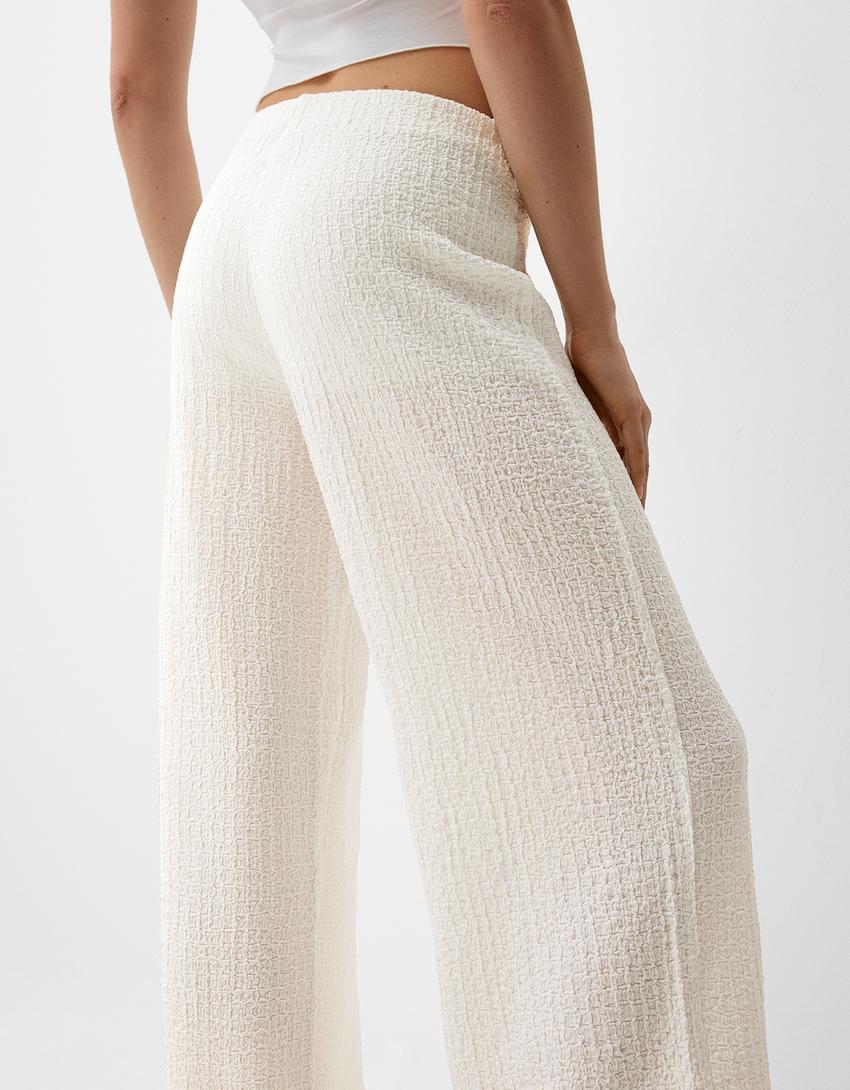 Calças wide leg waffle-Branco-5