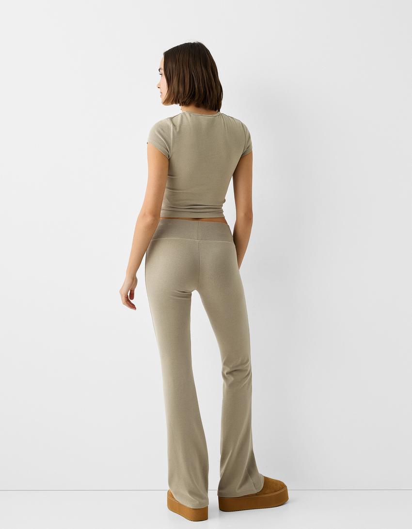 بنطال جرسي بخصر مضلع-كاكي-2