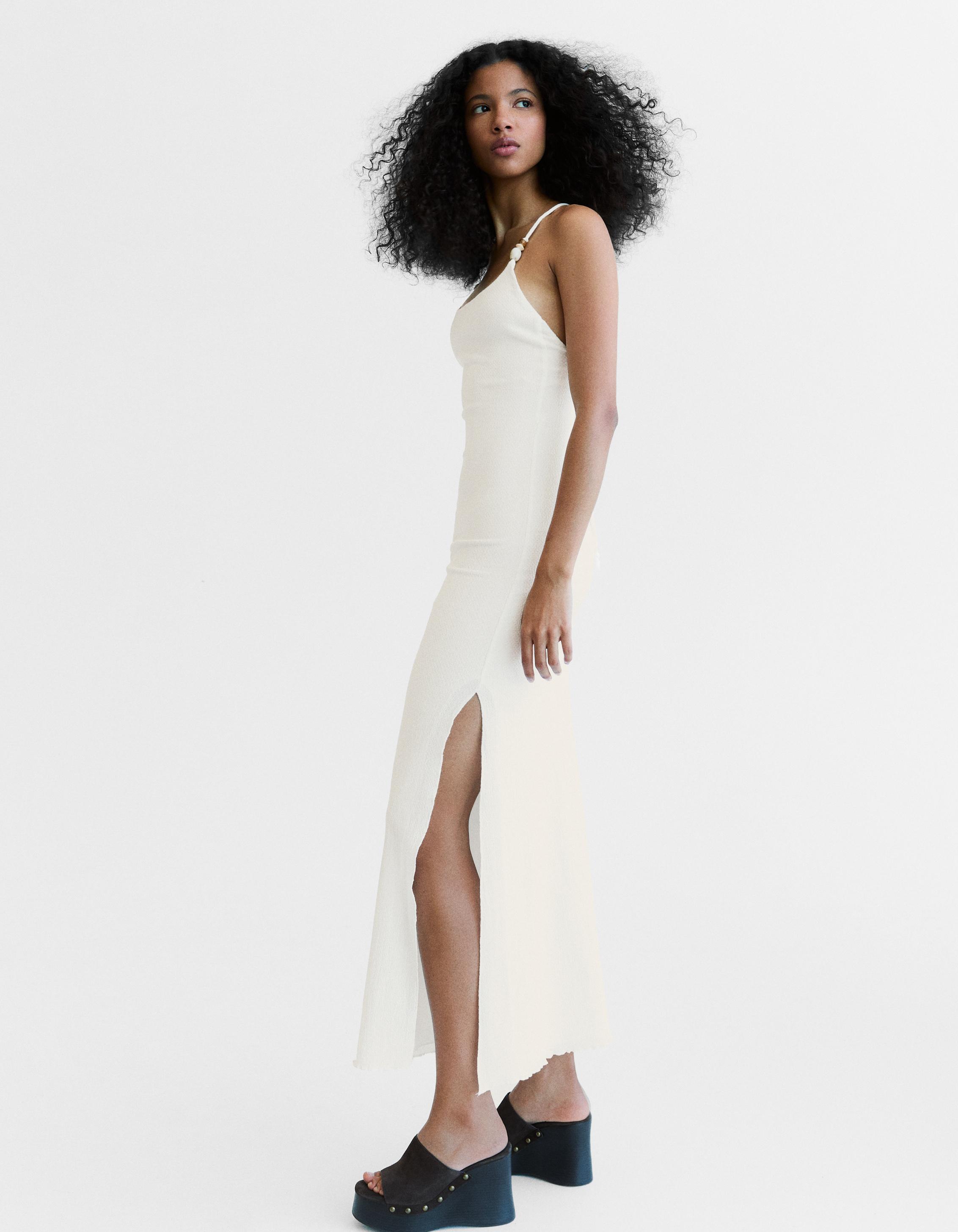 Rustic strappy midi dress — Cream