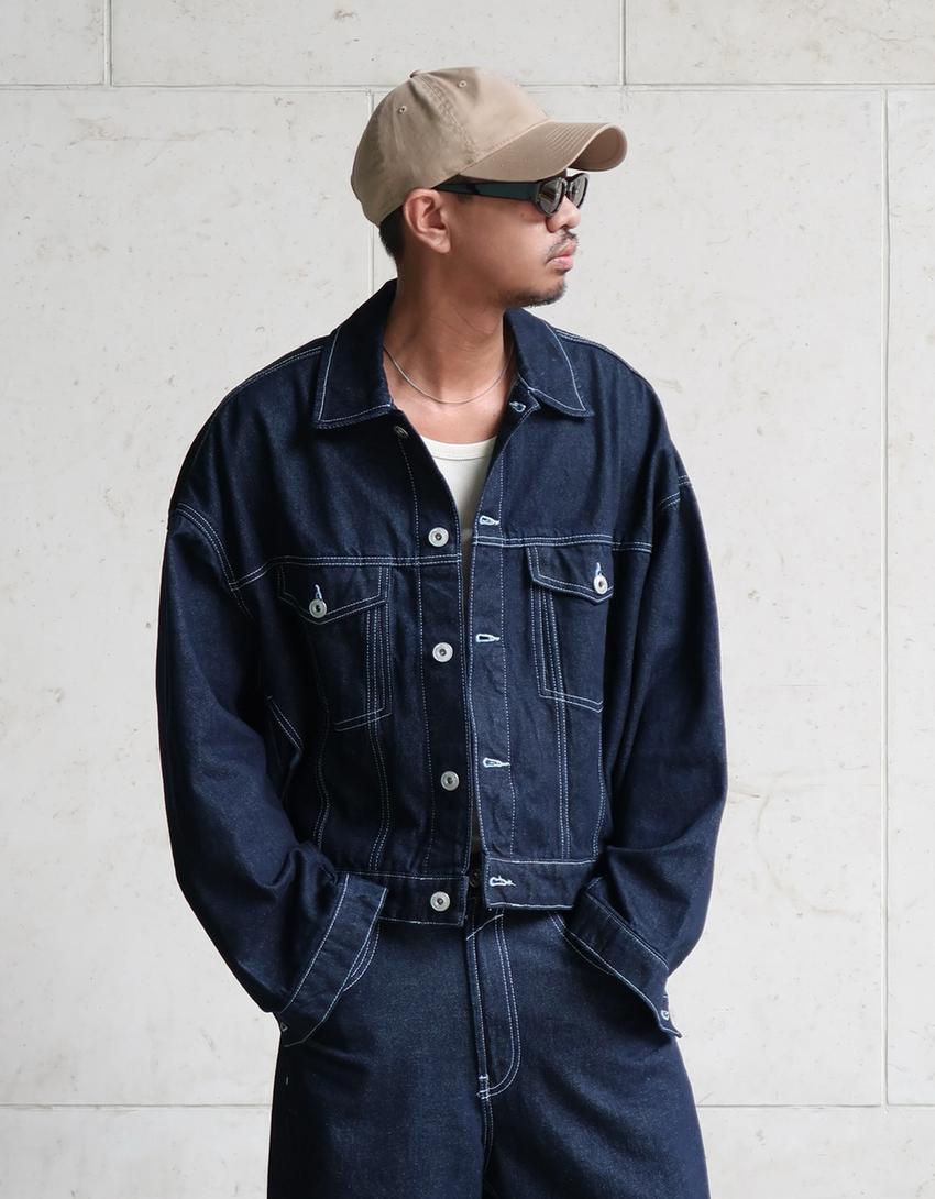 Veste en jean trucker-Marine