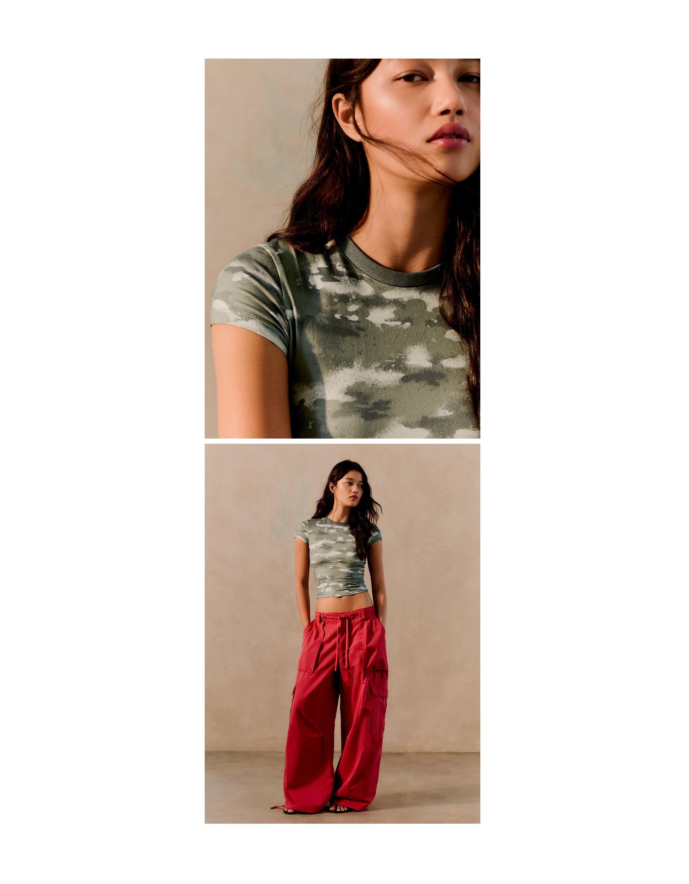 Fitted short sleeve camouflage T-shirt — Khaki