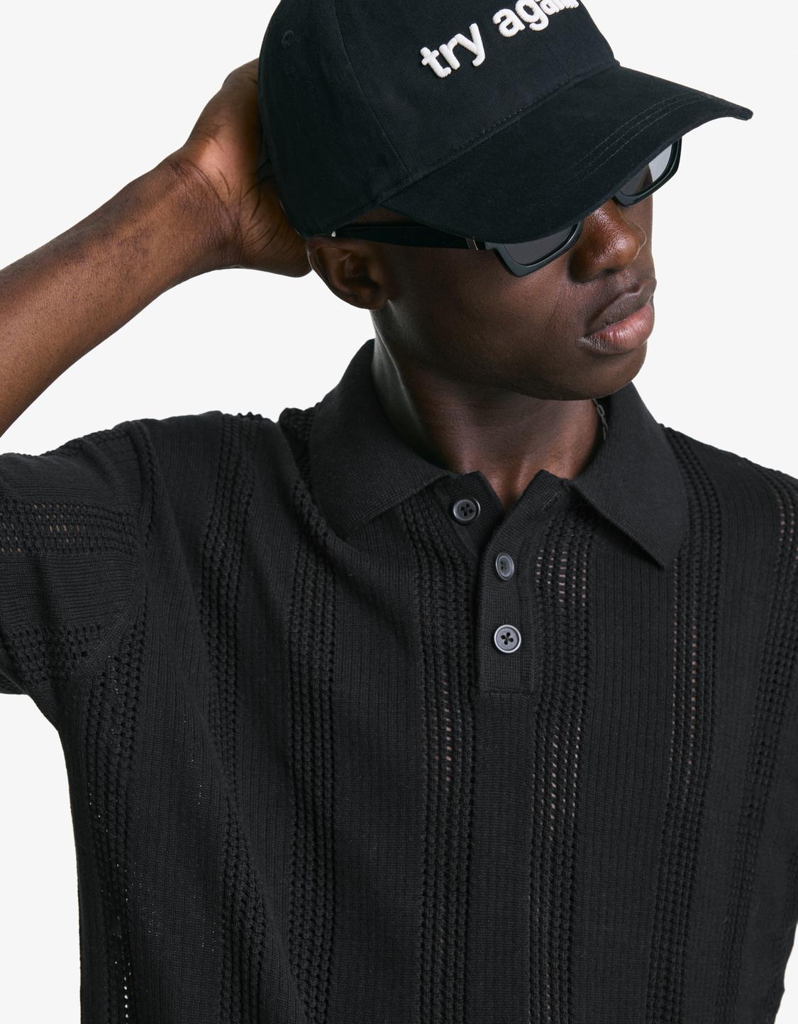 Textured openwork polo shirt