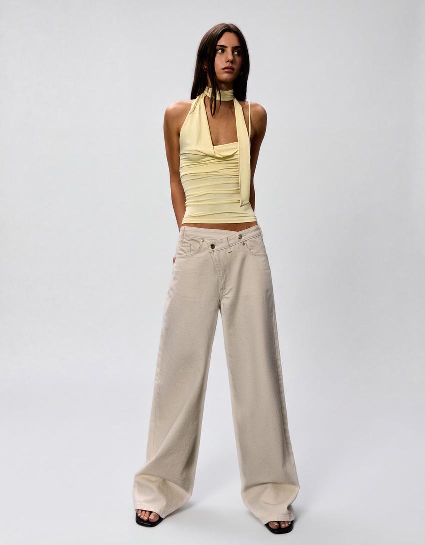 Asymmetric kerchief top-Yellow