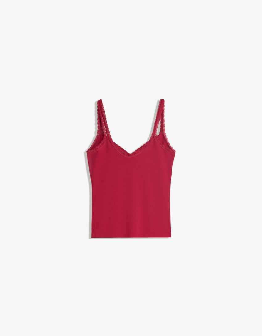 Lace top with straps-Red-5