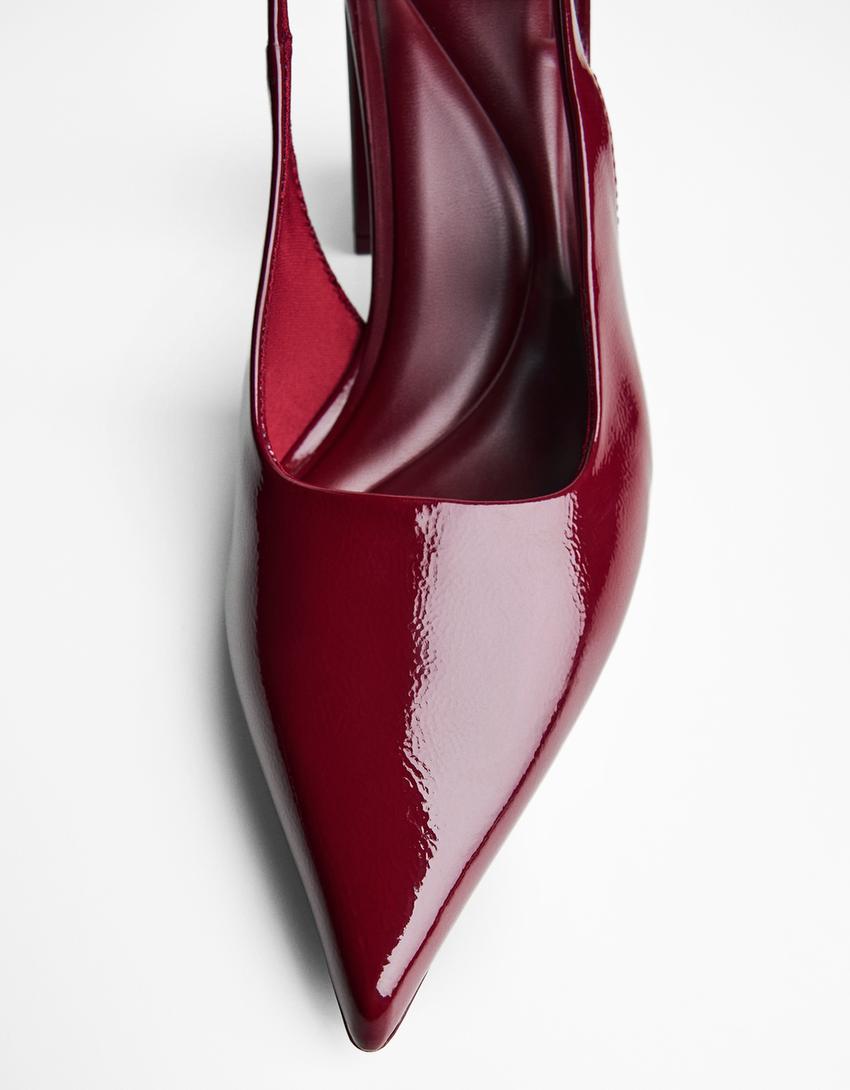 Block heel slingback shoes-Maroon-3