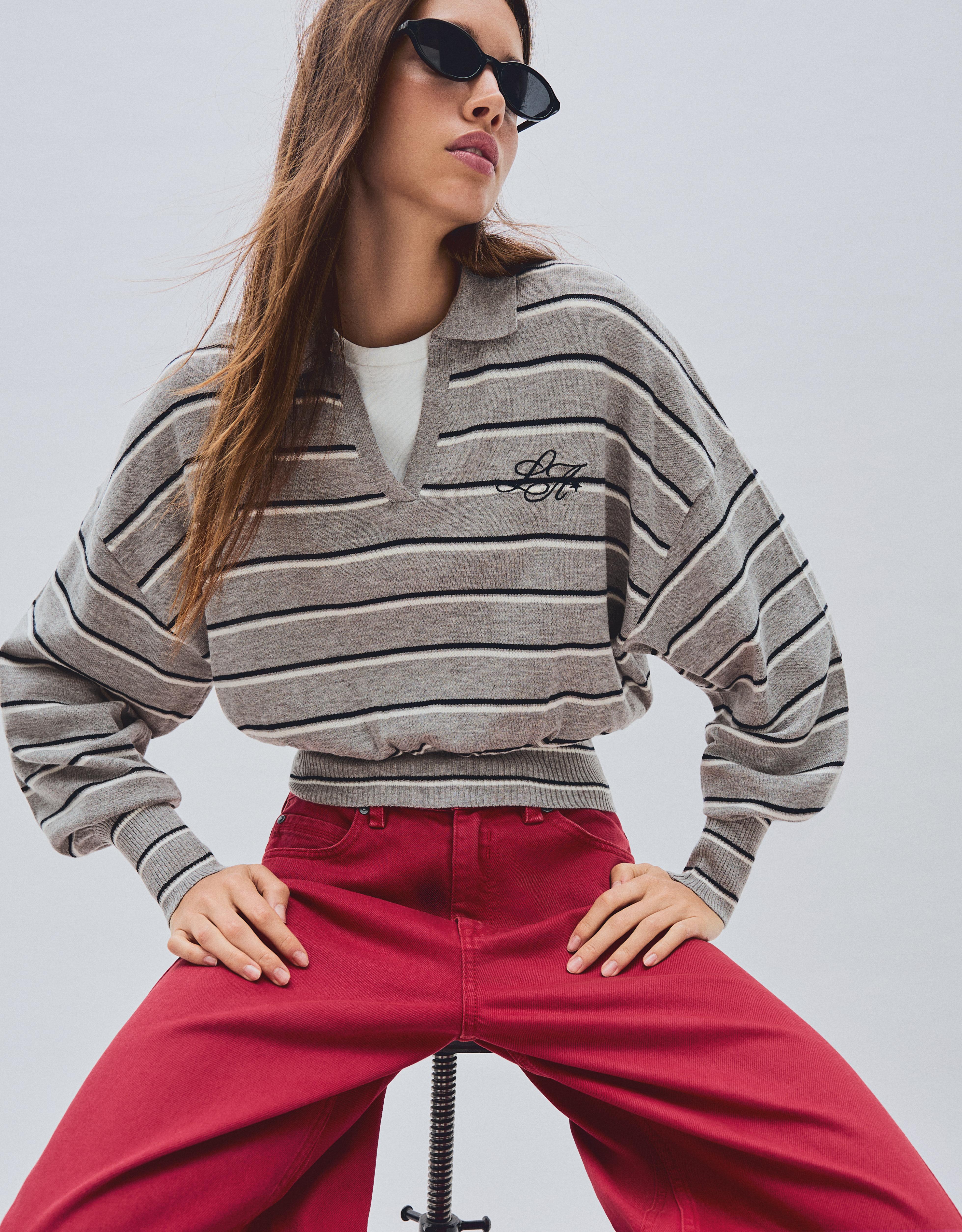 Ribbed polo collar jumper — Grey