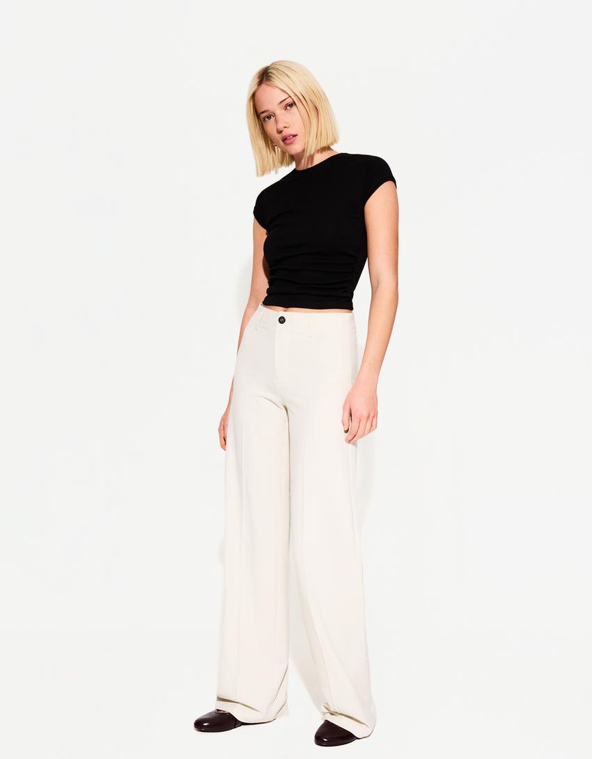 Pantaloni wide leg-Avorio-2