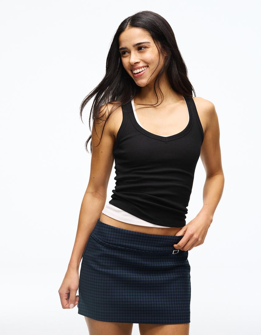 Falda pantalón mini hebilla-Marino