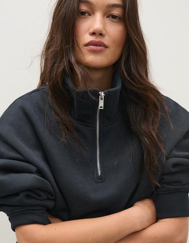 High neck zip-up sweatshirt — Navy 3