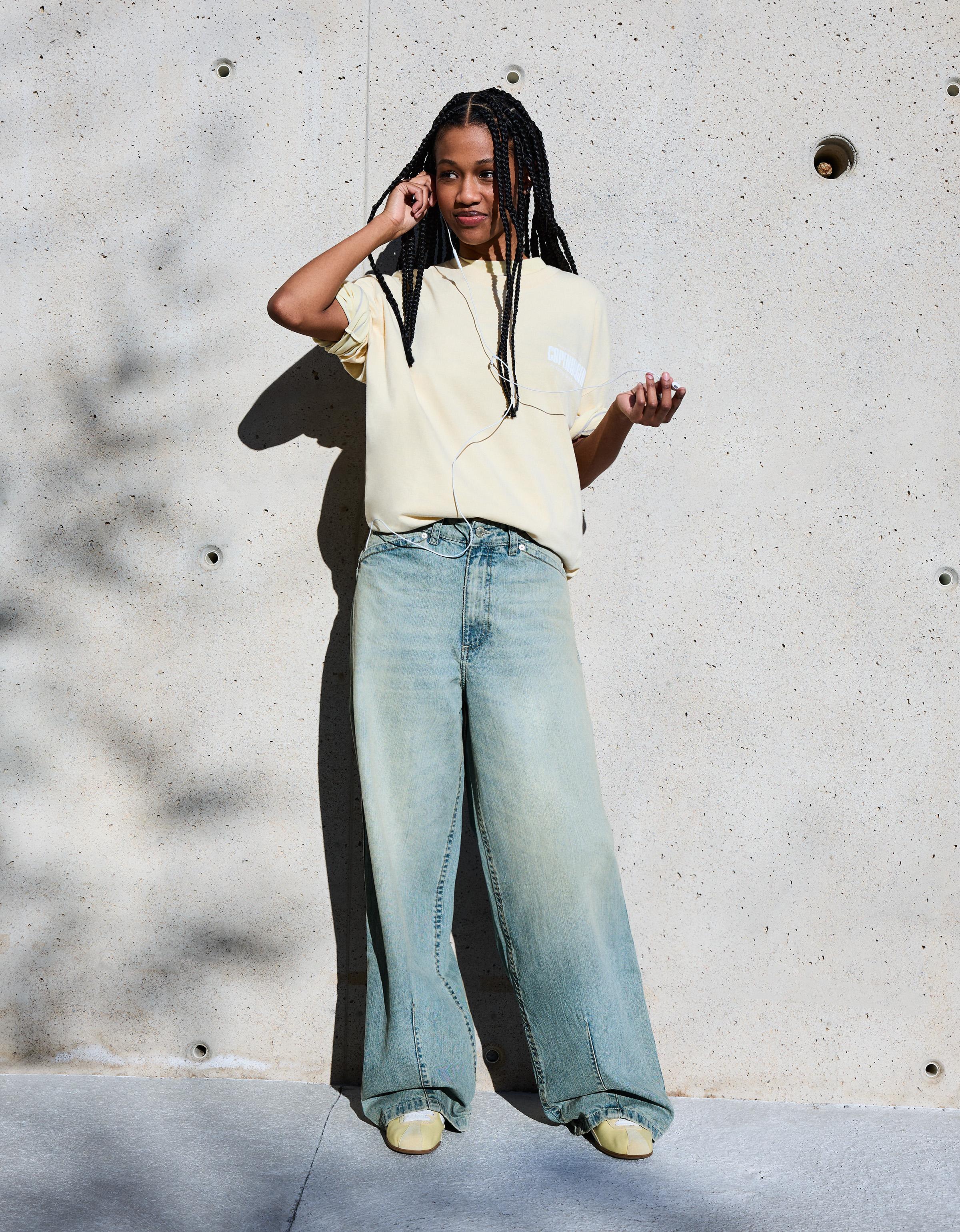 Süper geniş paça düşük bel jean - Görsel 19