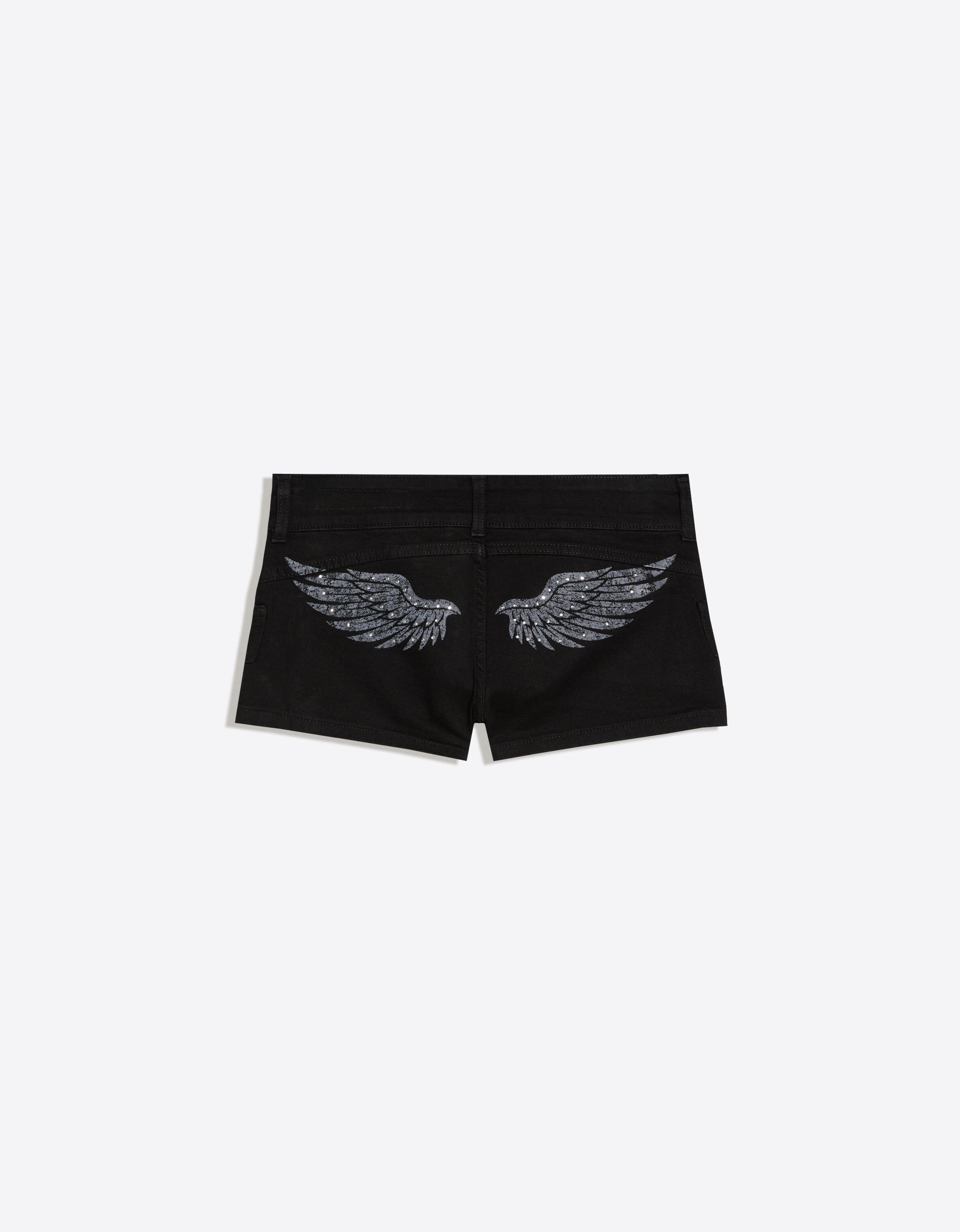 Printed denim shorts — Black