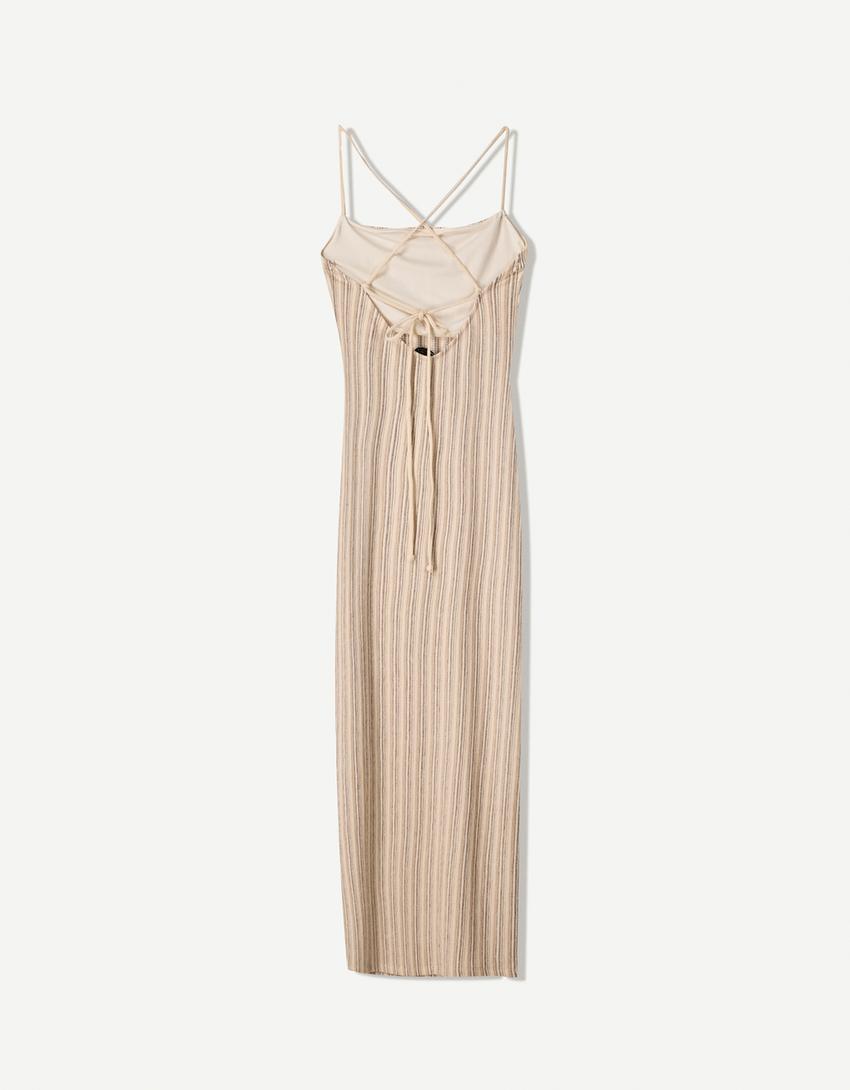 Strappy rustic midi dress-Écru-5