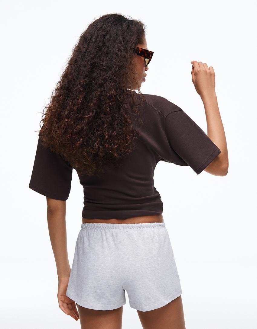 Plush shorts with elasticated waistband-Grey