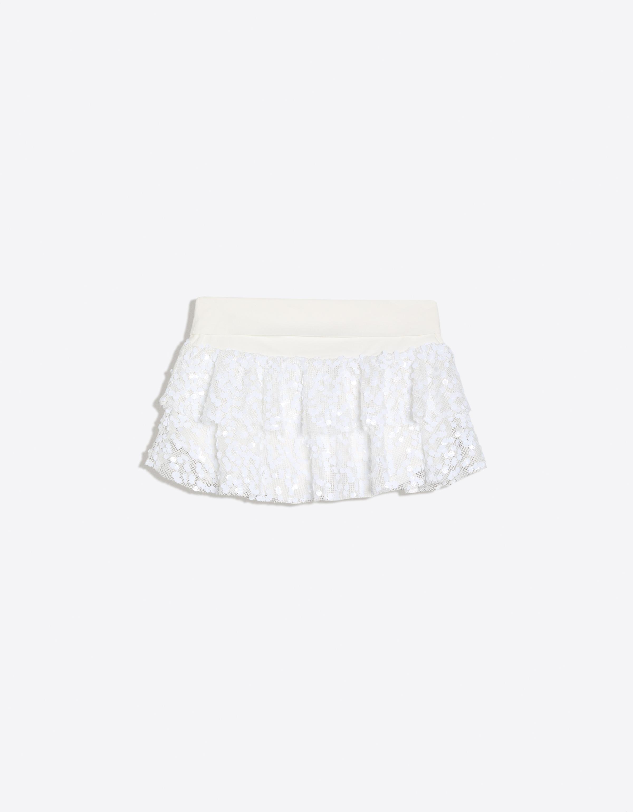 Sequin mini skirt with ruffles — White