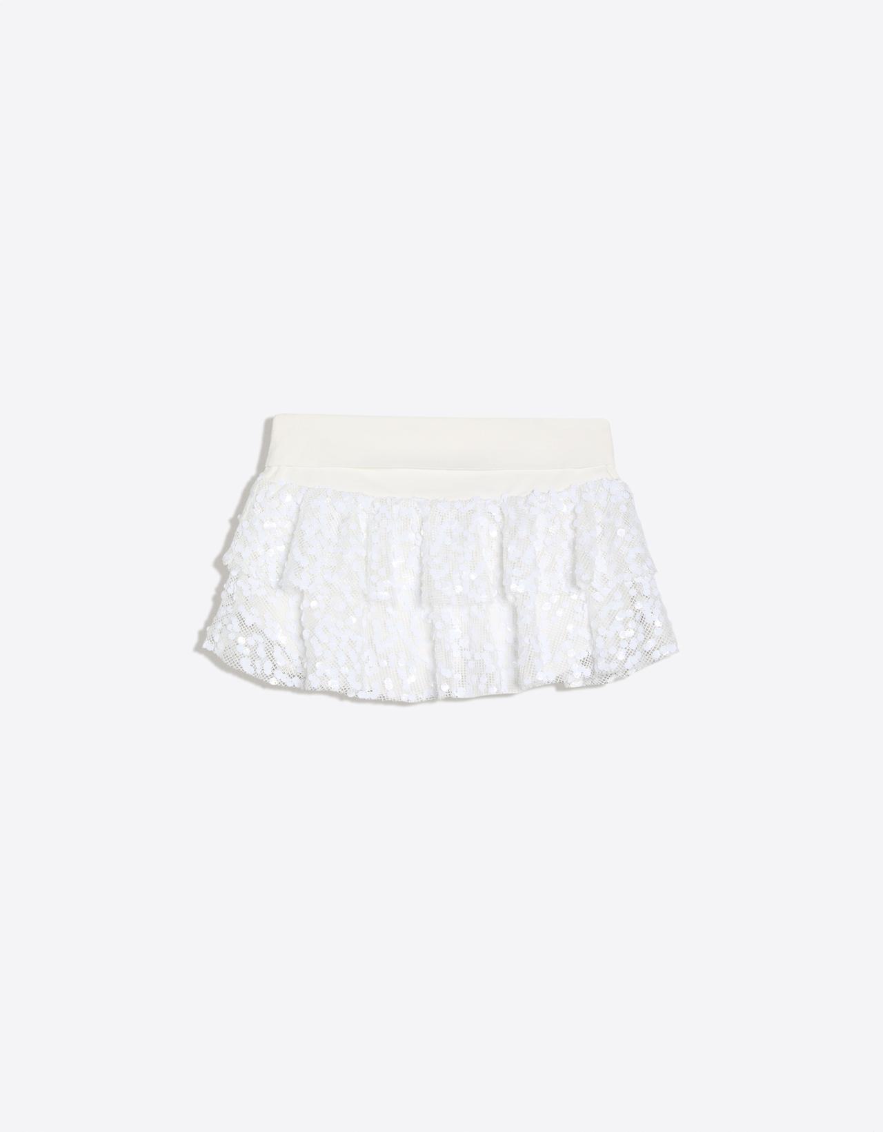 Sequin mini skirt with ruffles — White