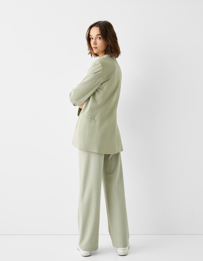 بنطلون محبوك بساق عريضة-كاكي-2