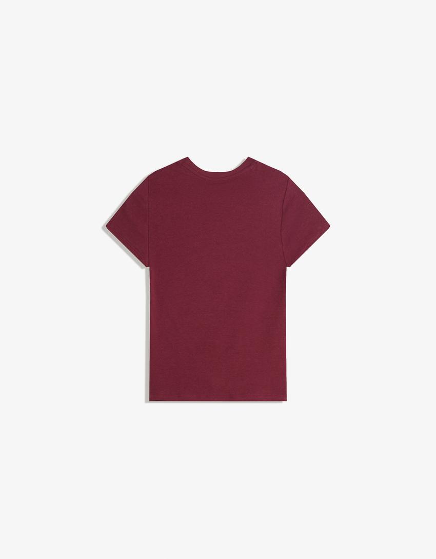 Short sleeve crew neck T-shirt-Burgundy-4