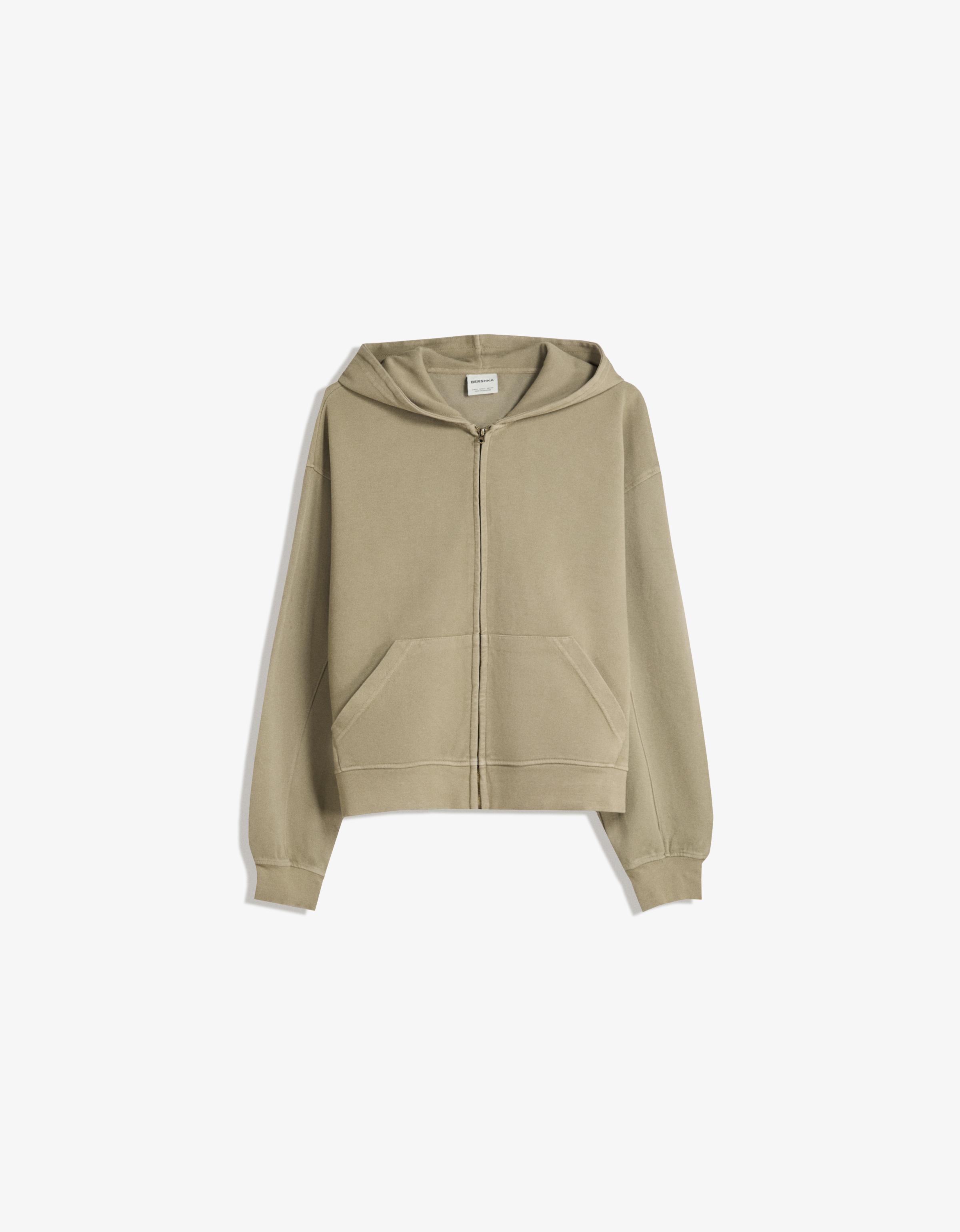 Bershka Sweatshirt Mit Reißverschluss, Pikee Und Washed-Optik Herren S Steinfarbe