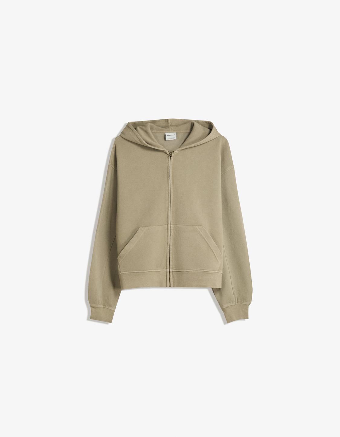 Faded-effect piqué sweatshirt with zip