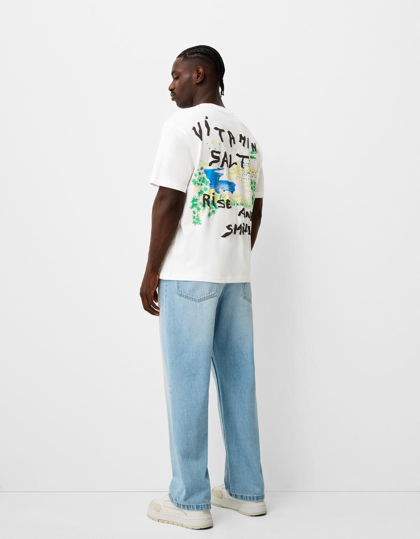 T-shirt manga curta estampado-Branco-1