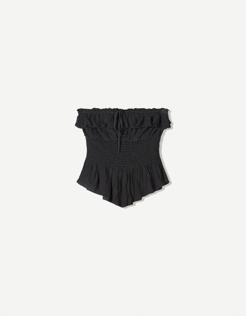 Bandeau met structuur en volant-Zwart-3