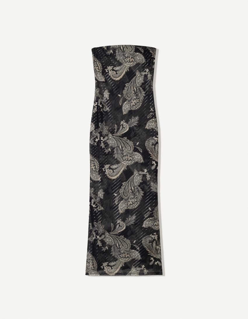 Robe midi bandeau tulle-Noir-3