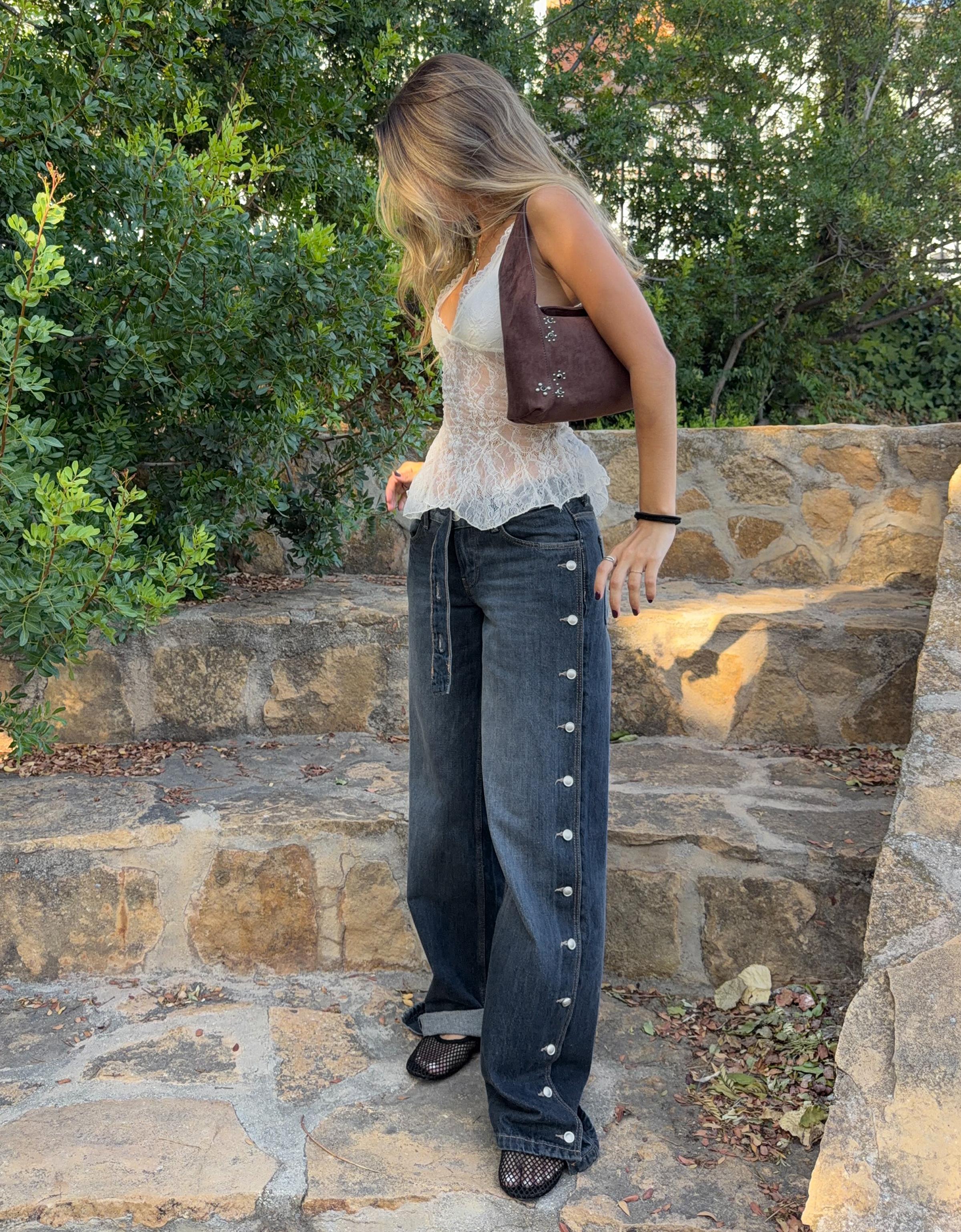 Low-rise straight-leg jeans with side buttons — Dark blue
