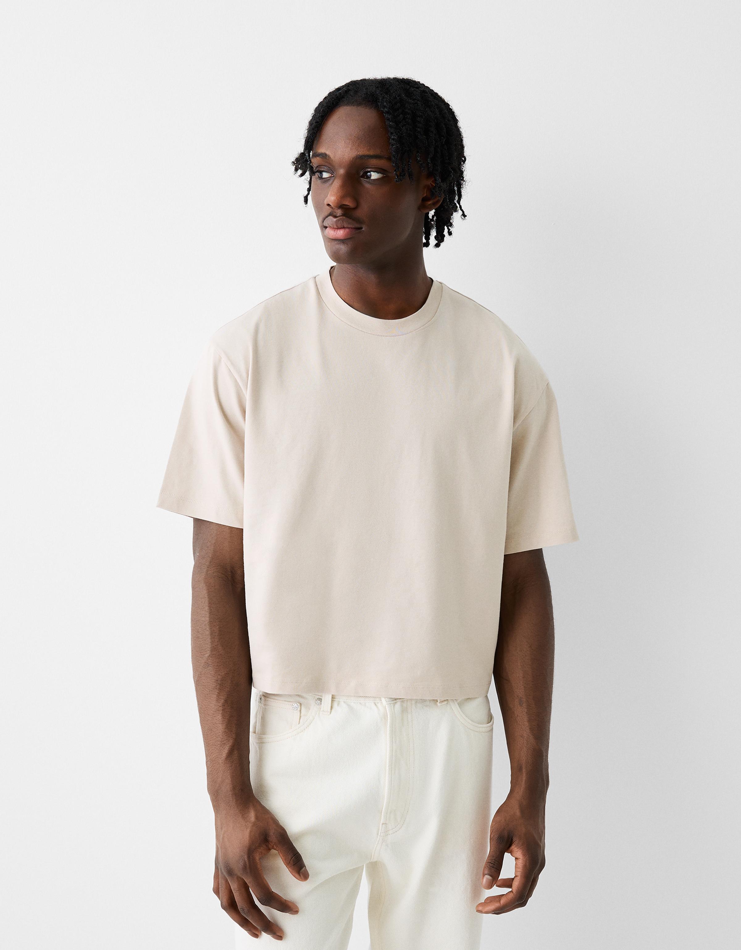 Bershka Cropped-T-Shirt Im Boxy-Fit Herren L Camel