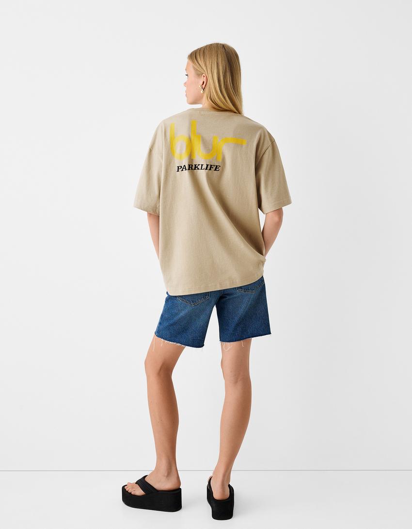 T-shirt Blur de manga curta boxy estampado-Caramelo-1