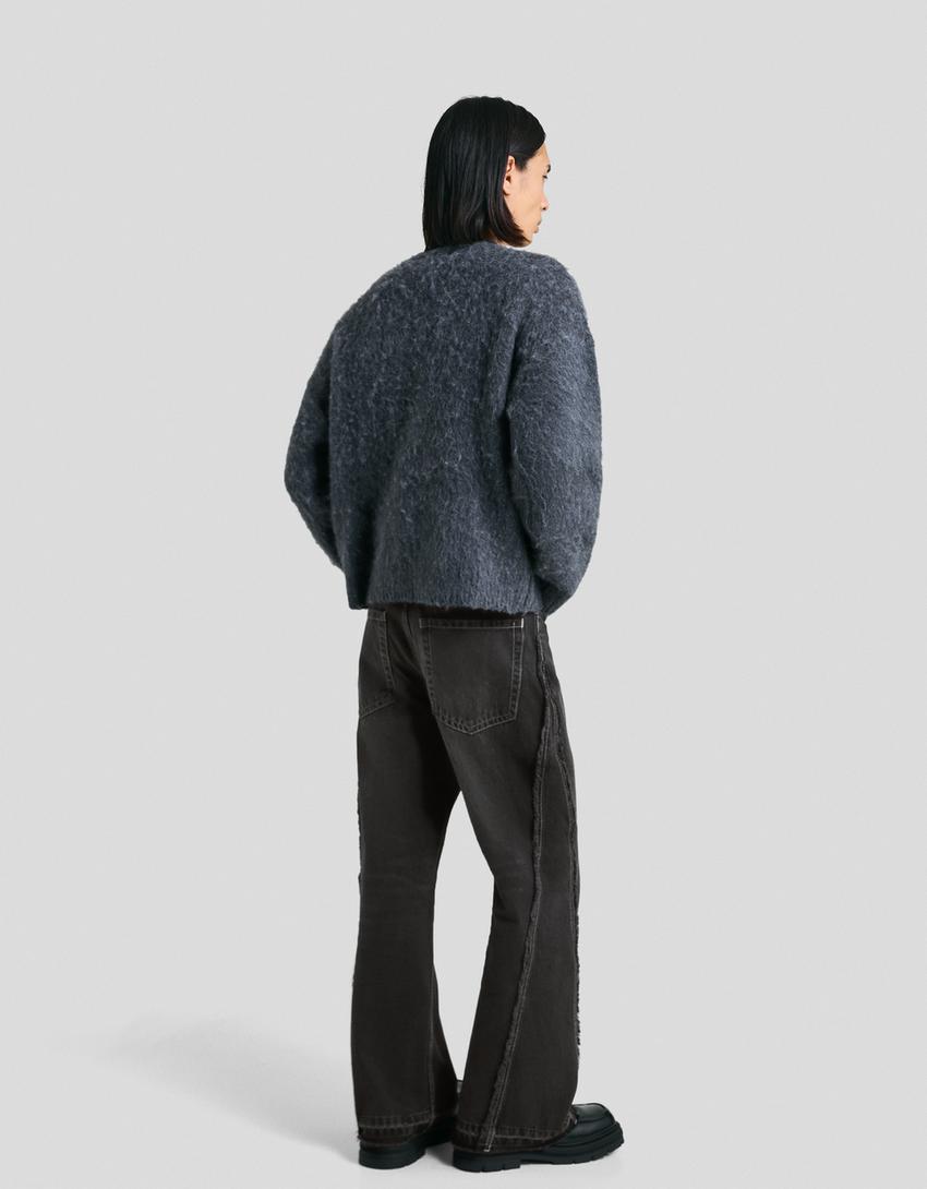 Flared jeans with fringing-Black
