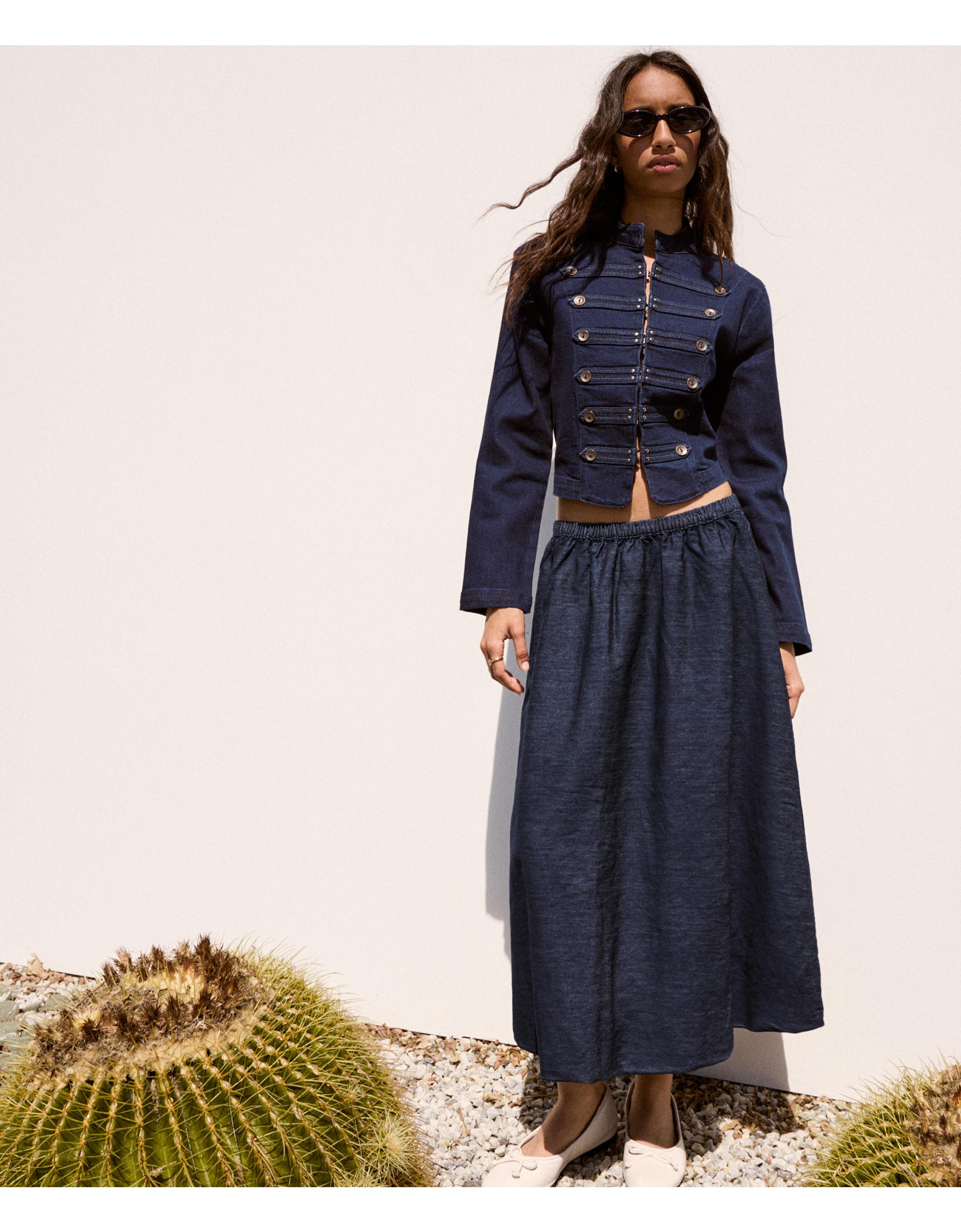 Denim balloon midi skirt — Navy