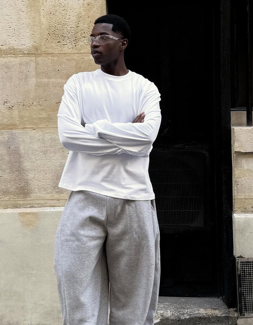 Camiseta manga larga boxy-Blanco roto