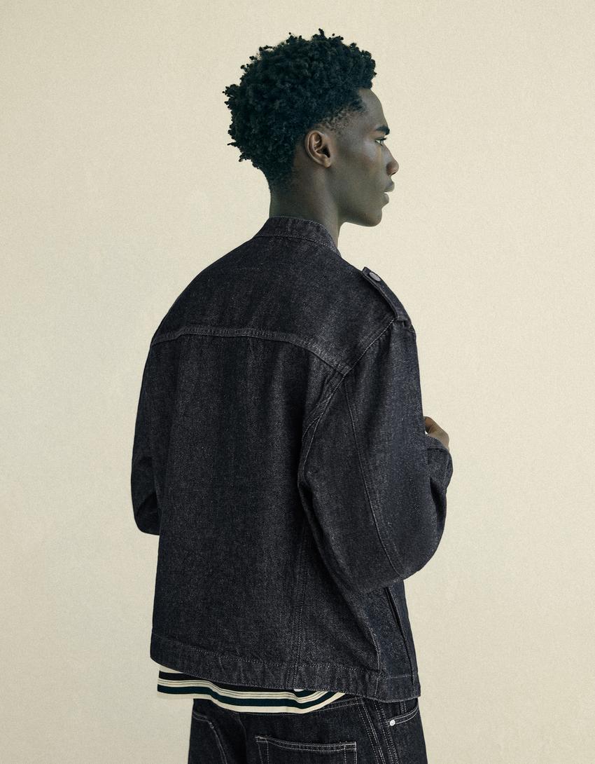 Buttoned denim shirt-Navy