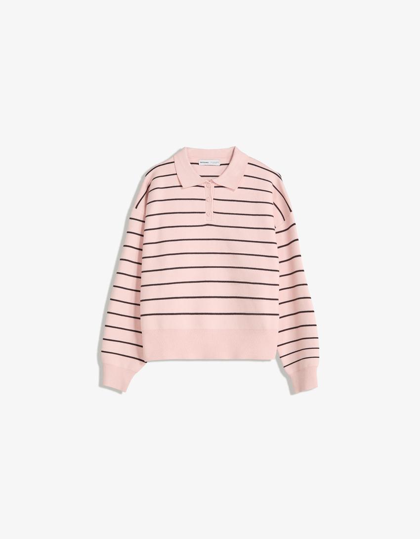 Sweater met polokraag-Roos