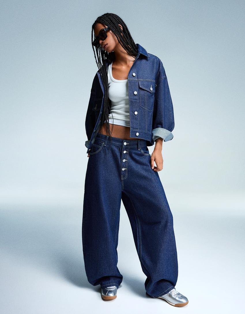 Oversize Jeansjacke-Marinenblau-1